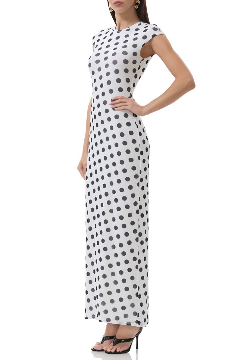 AFRM Cody Print Cap Sleeve Mesh Maxi Dress, Alternate, color, Blanc Dot