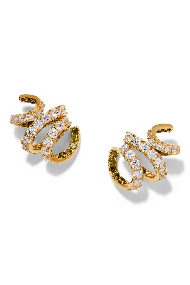 Bonne Anne Cubic Zirconia Ribbon Stud Earrings, Main, color, GOLD/GREEN