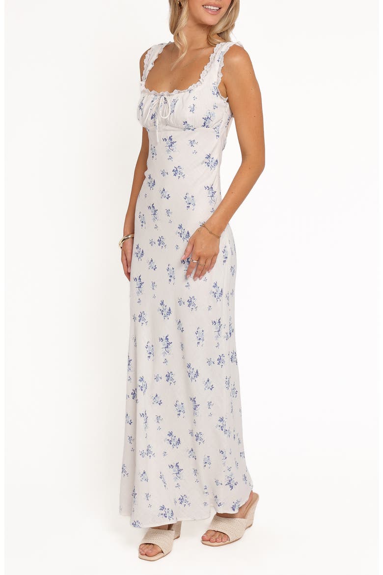 Sakara Floral Lace Trim Maxi Dress, Alternate, color, BLUE FLORAL