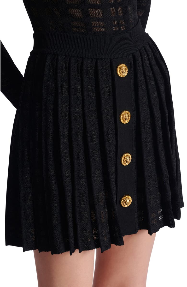 Balmain Short pleated skirt in plaid knit, Alternate, color, Black