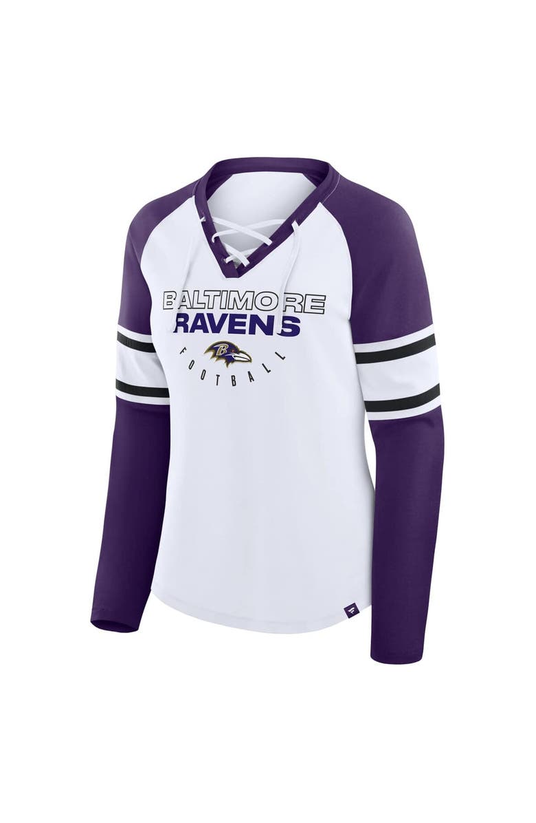 FANATICS Women's Fanatics White/Purple Baltimore Ravens Redzone Blitz Package Raglan Lace-Up V-Neck Long Sleeve T-Shirt, Alternate, color, White