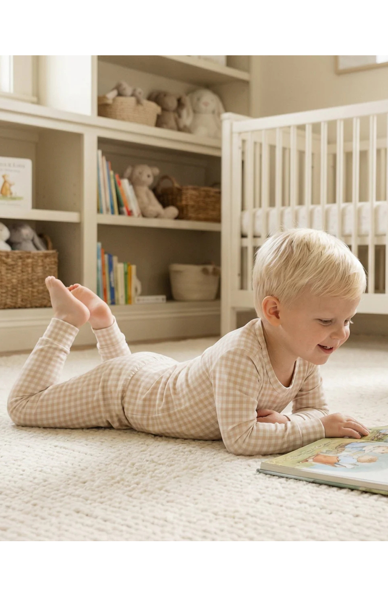 Motette Long Sleeve and Pants Buttery Soft Pajama Set, Alternate, color, Sandstone Gingham