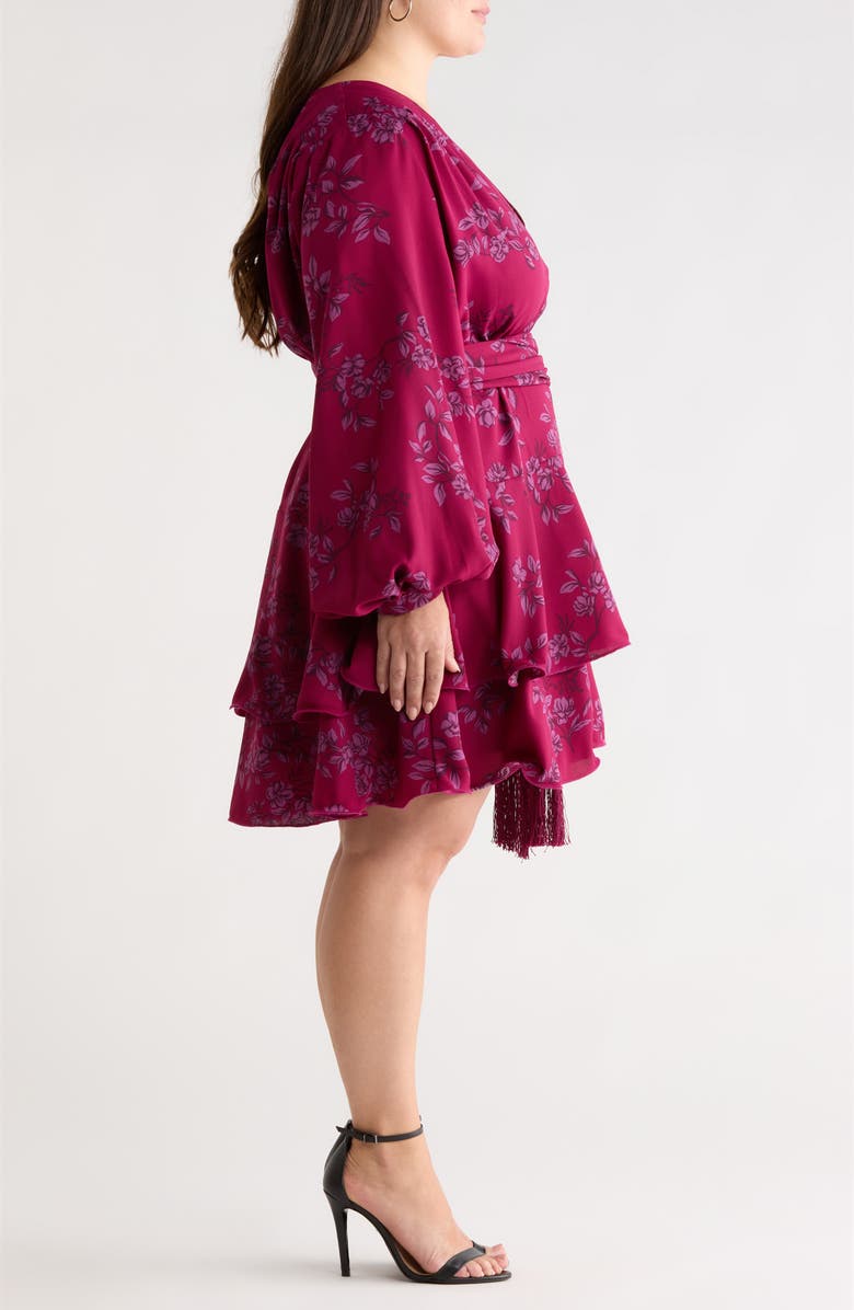 SUGARLIPS Zurum Floral Print Fringe Long Sleeve Dress, Alternate, color, Magenta-Mult
