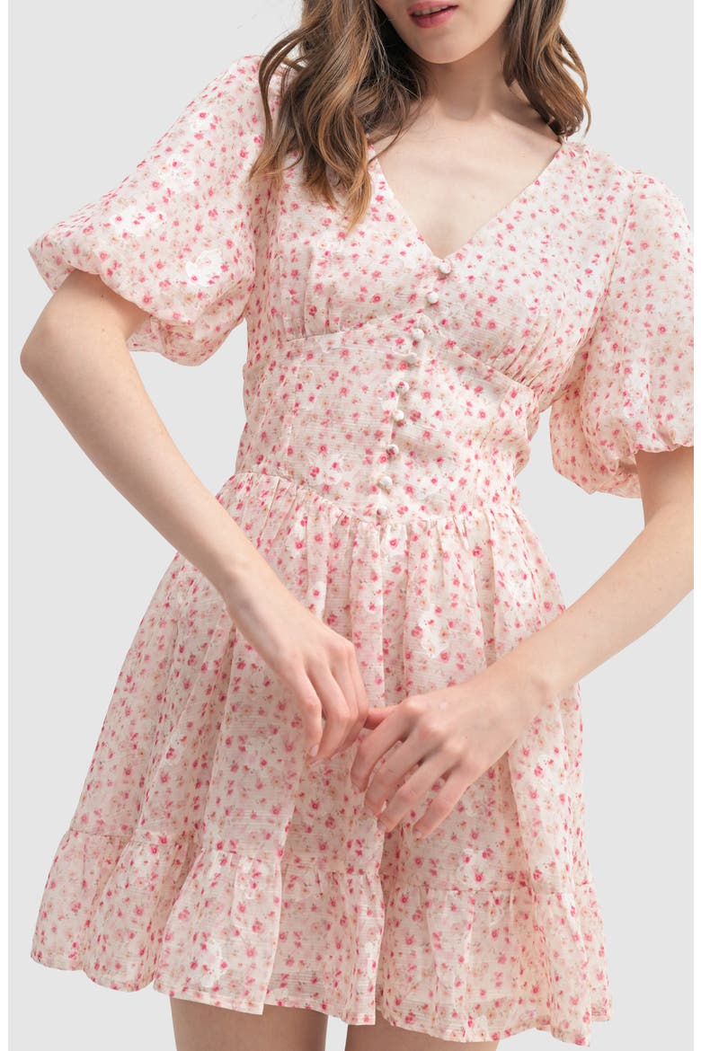 Floral Bubble Sleeve Minidress, Alternate, color, CREAM PINK FLORAL