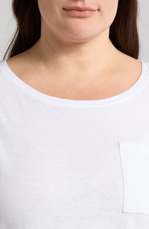 Eileen Fisher Easy Scoop Neck Organic Cotton Pocket T-shirt In White