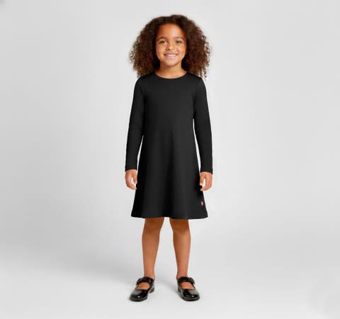 Girl's Soft 100% Cotton Baby Rib Long Sleeve Dress (Toddler/Kids)