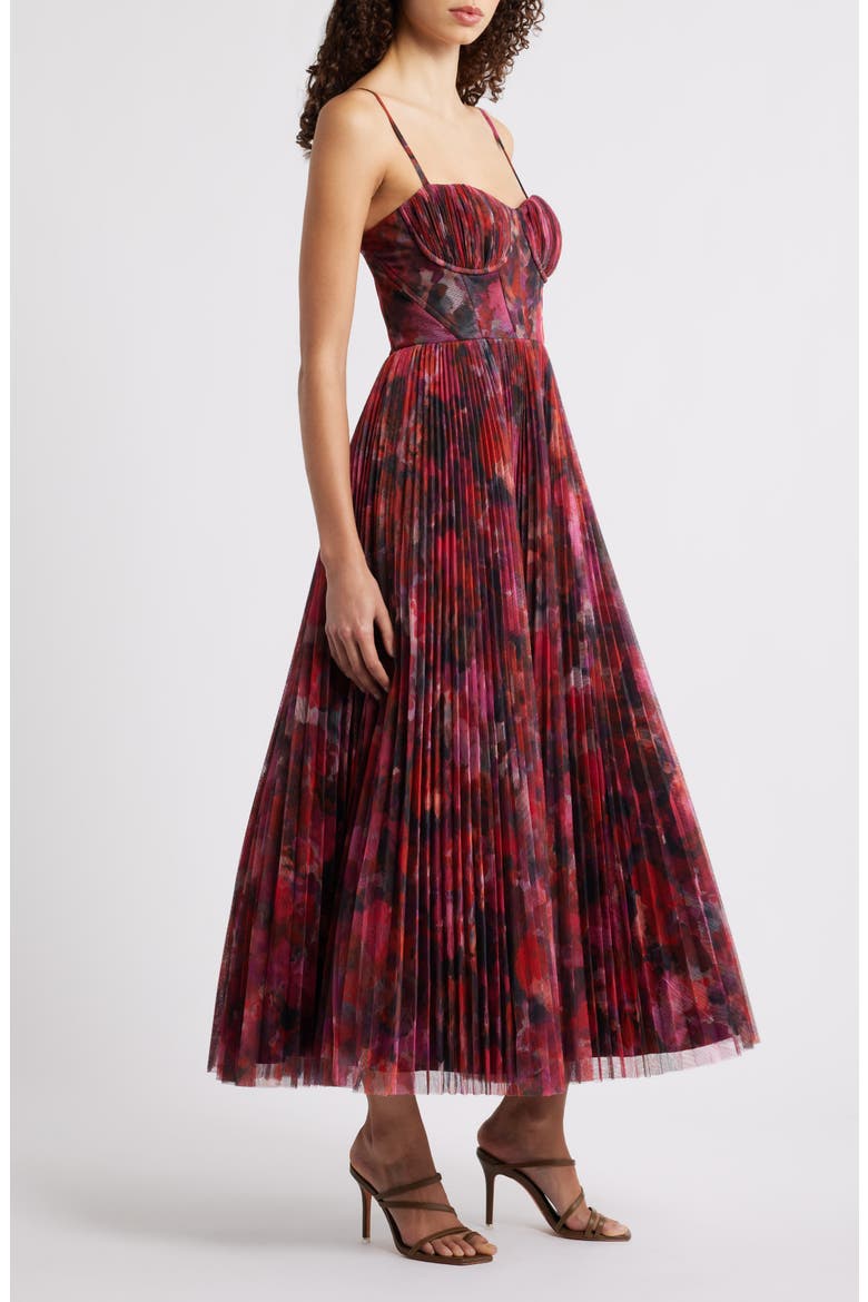 Pleated Cocktail Dress, Alternate, color, PINK MULTI ABSTRACT PAINT BLOT