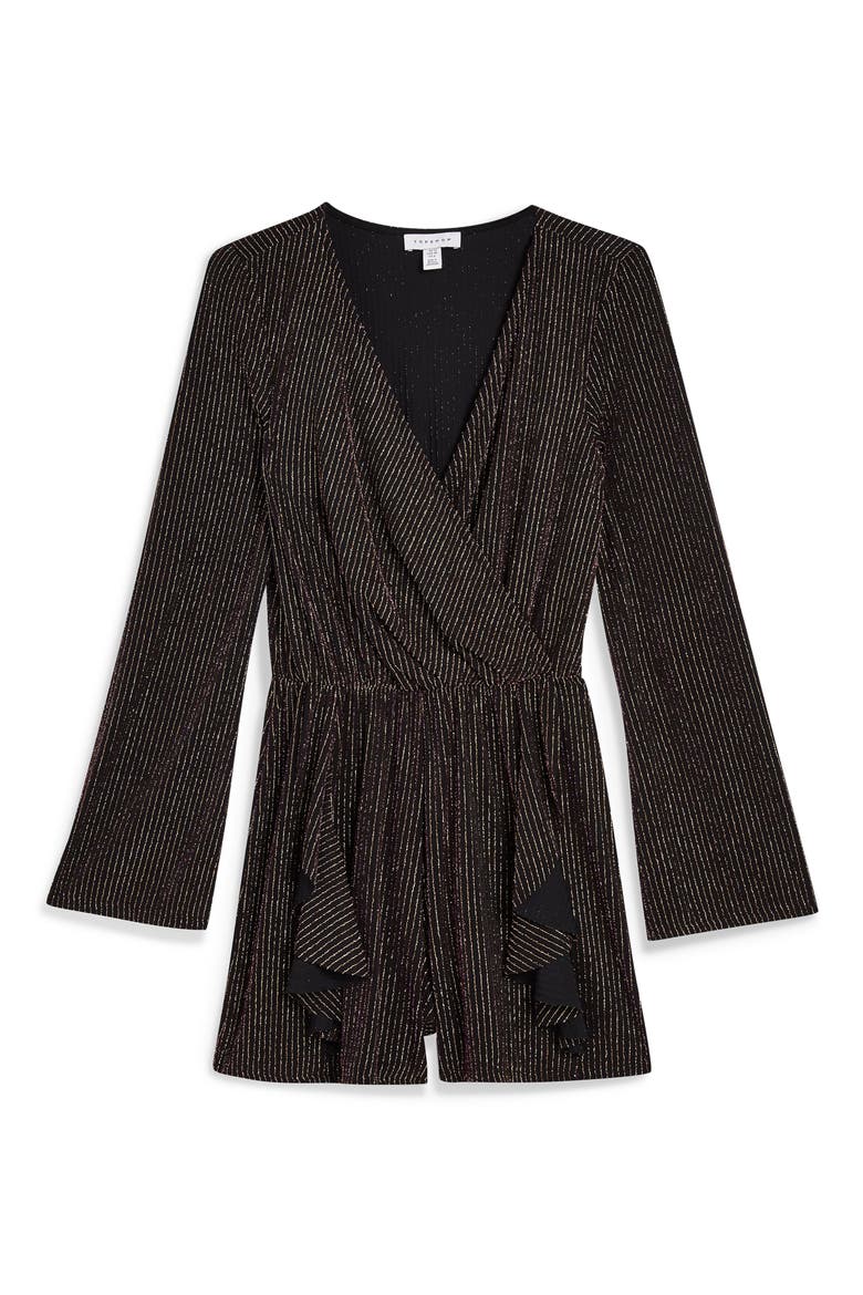 Glitter Stripe Romper, Alternate, color, BLACK