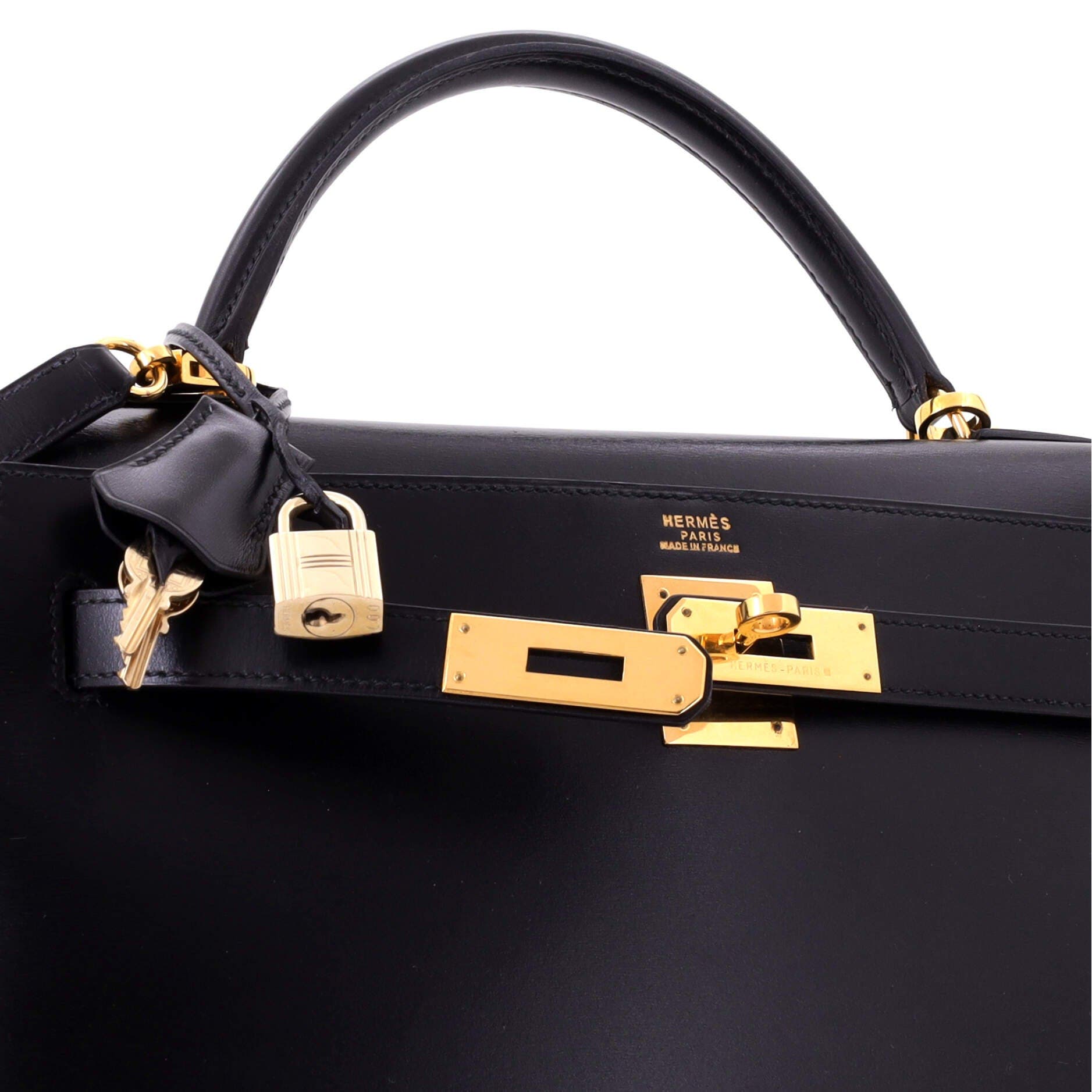 Pre-Owned Hermes Kelly Handbag Black Box Calf with Gold Hardware 32, Alternate, color, Noir