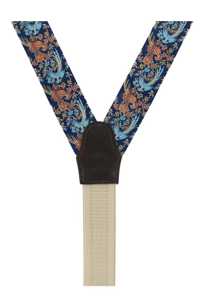 Bird of Prosperity Silk Suspenders, Alternate, color, NAVY