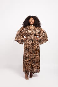 DEARCURVES Leopard Print Kimono Dress