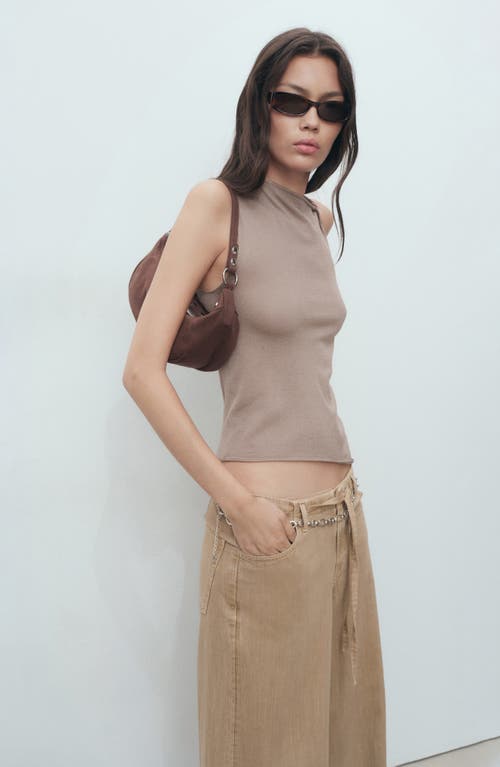 Mango Wide-leg Denim Trousers With Belt Sand In Brown