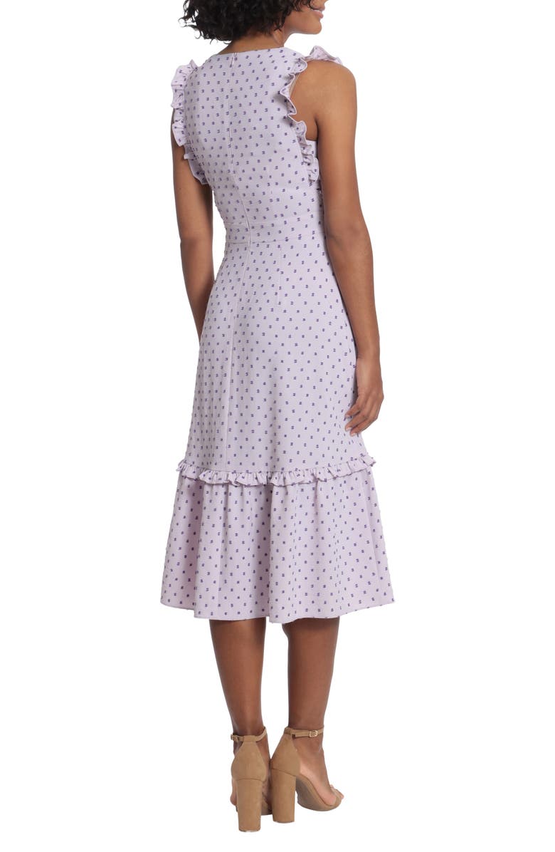 London Times Swiss Dot Ruffle Trim Midi Dress, Alternate, color,