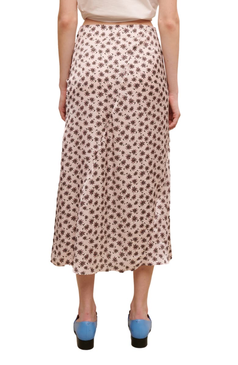 maje Jalita Palm Tree Print Ruched Satin Skirt, Alternate, color, Imprime Mini Palmier Rose