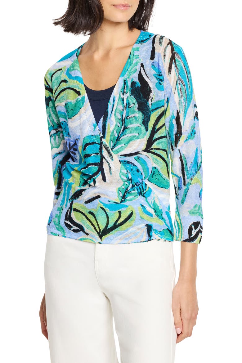 Island Beat 4-Way Linen Blend Cardigan, Main, color, BLUE MULTI