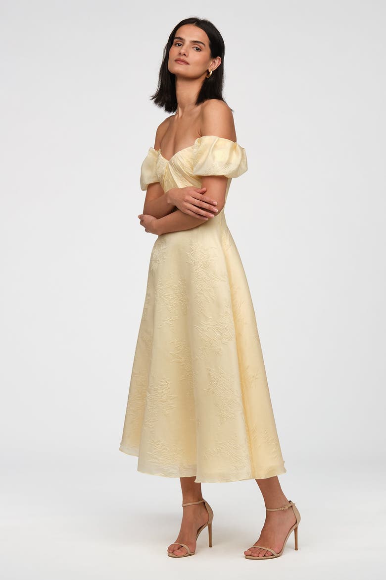 Mel Off Shoulder Dress, Alternate, color, Moon Butter Yellow
