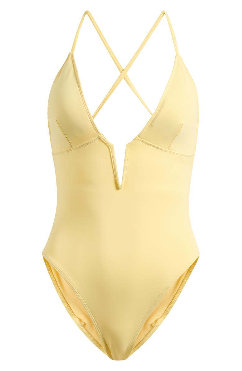 Good American Plunge One-Piece Swimsuit, Alternate, color, Lemon003