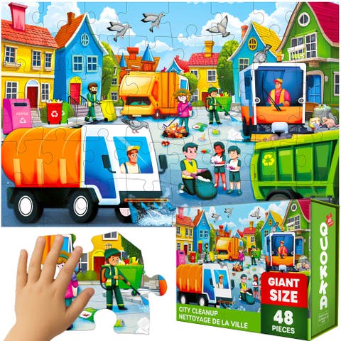48-Piece Giant Floor Kids Jigsaw Puzzle - USA, World Map, City, and Vehicle Themes
