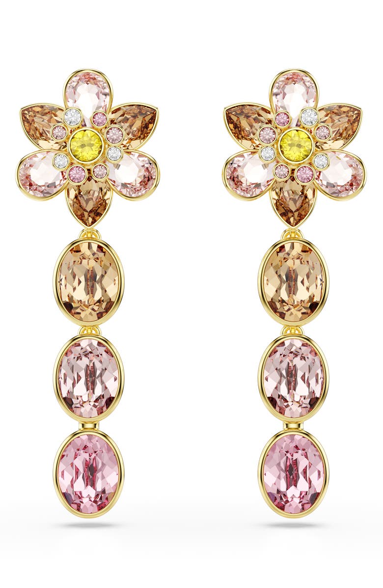 Swarovski Idyllia Flower Drop Earrings, Main, color, Gold/ Multi