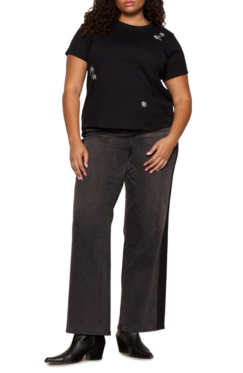 Sanctuary Floral Crystal Embellished Organic Cotton T-Shirt, Alternate, color, Black