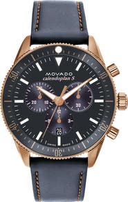 Movado Heritage Calendoplan Chronograph Leather Strap Watch, 42mm