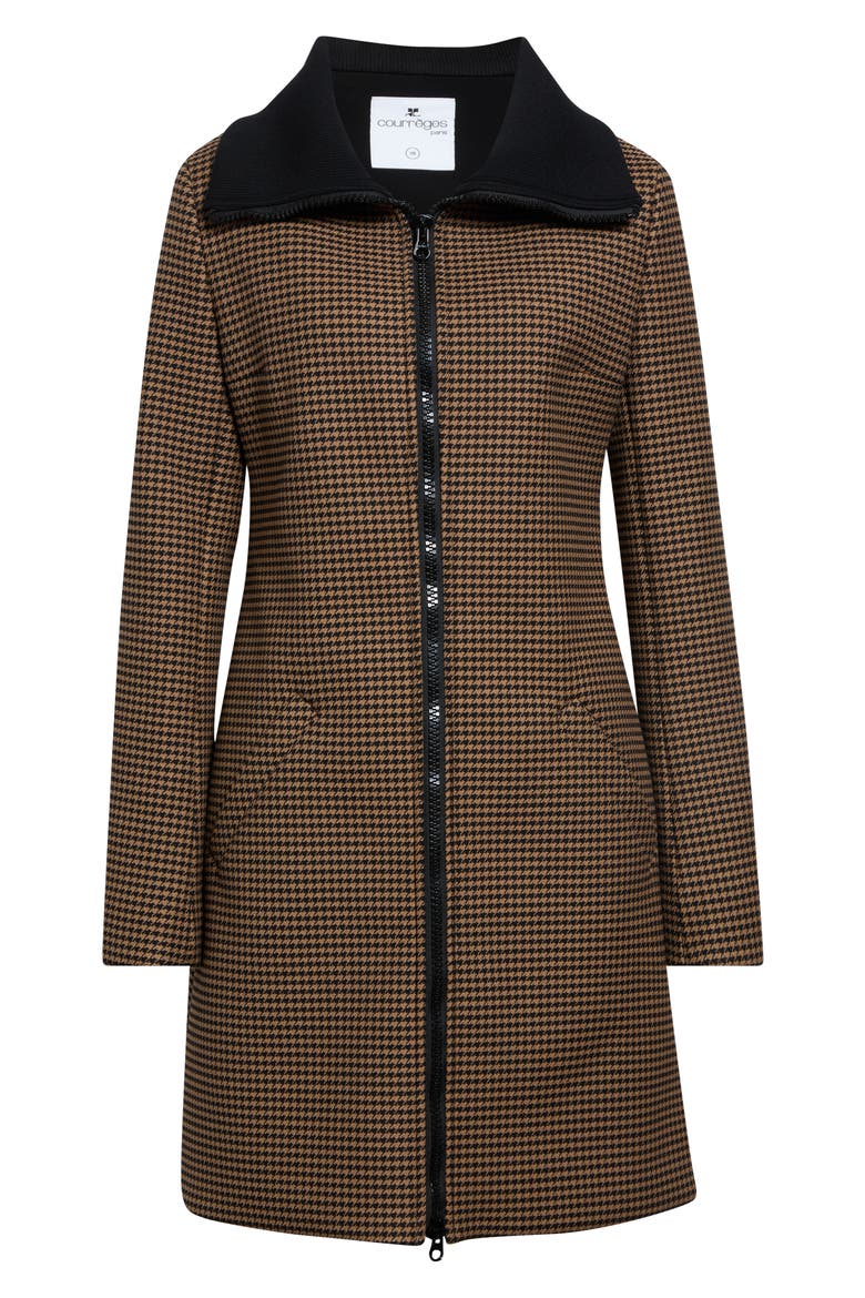 High Collar Houndstooth Coat, Main, color, BLACK/ BRONZER
