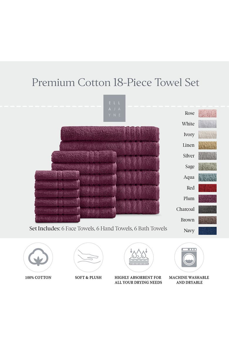 ELLA JAYNE HOME Solid Cotton 18-Piece Towel Set, Alternate, color, Plum