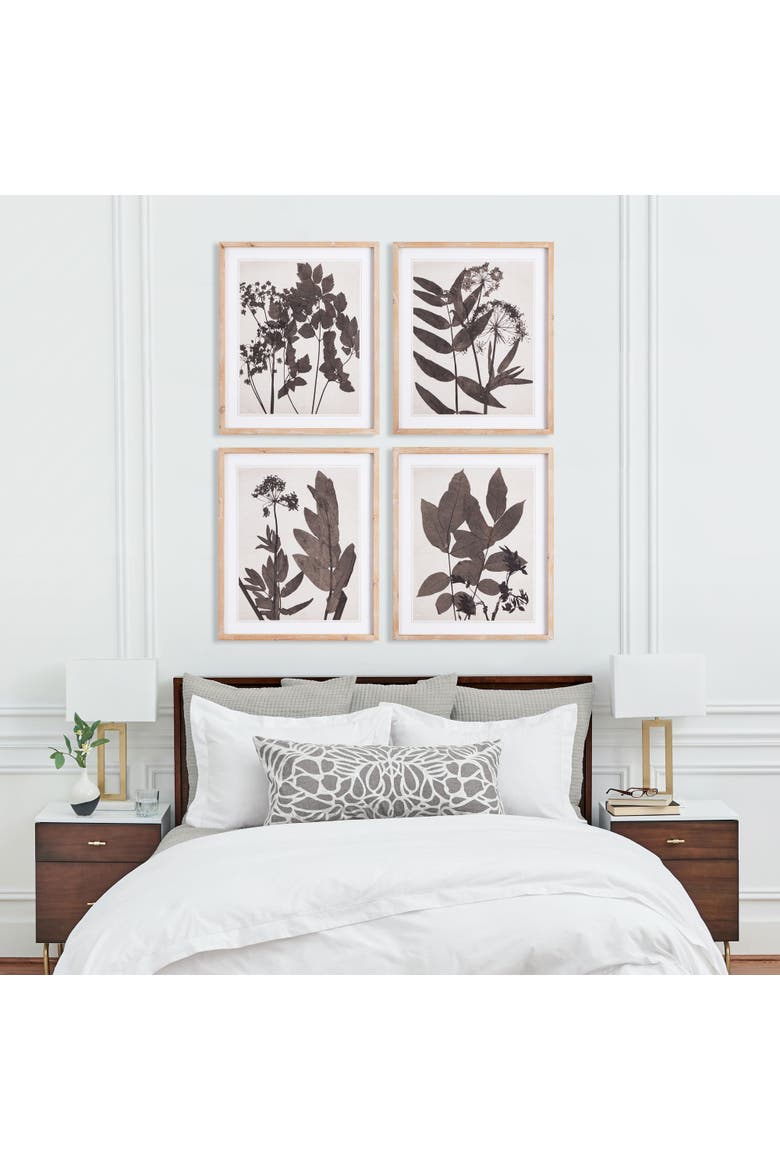 Pressed Foliage Plant Art Prints with Light Wood Frame Set of 4, Alternate, color, Black