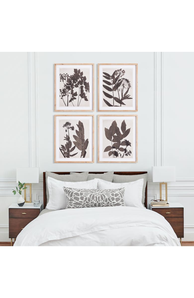 Napa Home & Garden Pressed Foliage Plant Art Prints with Light Wood Frame Set of 4, Alternate, color, Black