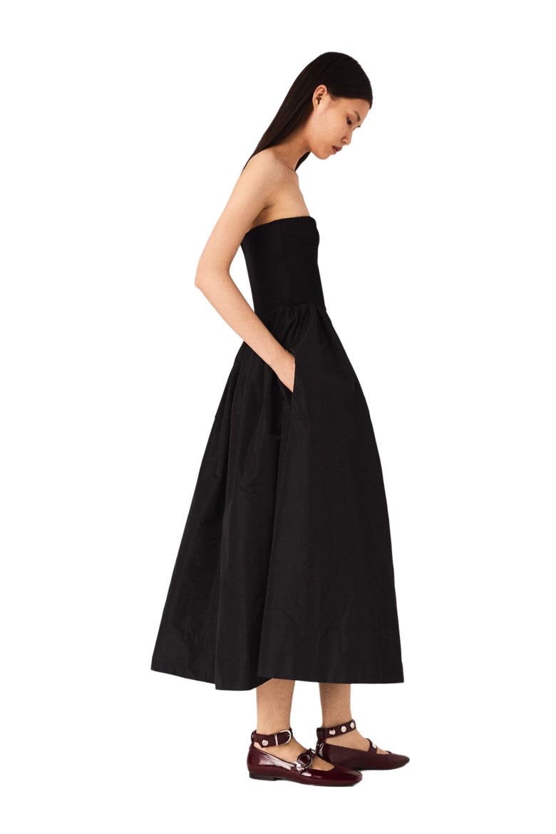 Strapless mesh and taffeta dress, Alternate, color, Black