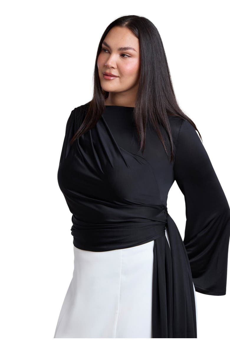 Draped Tie Waist Top, Alternate, color, BLACK ONYX