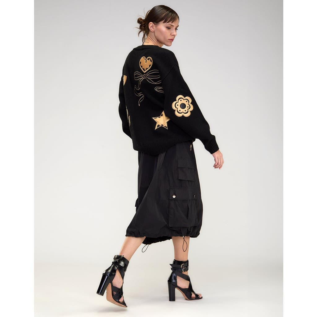 Cynthia Rowley Playful Patchwork Cardigan In Black_gold