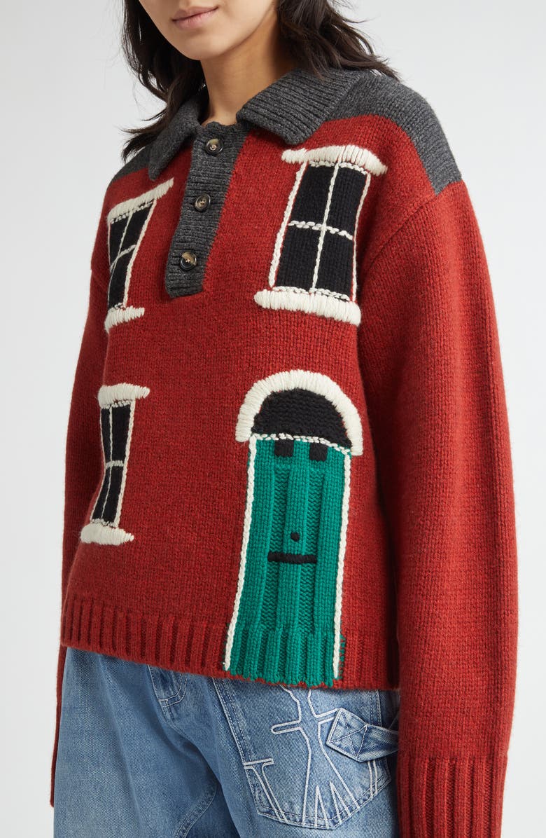 JW Anderson House Intarsia Wool Polo Sweater, Alternate, color, 