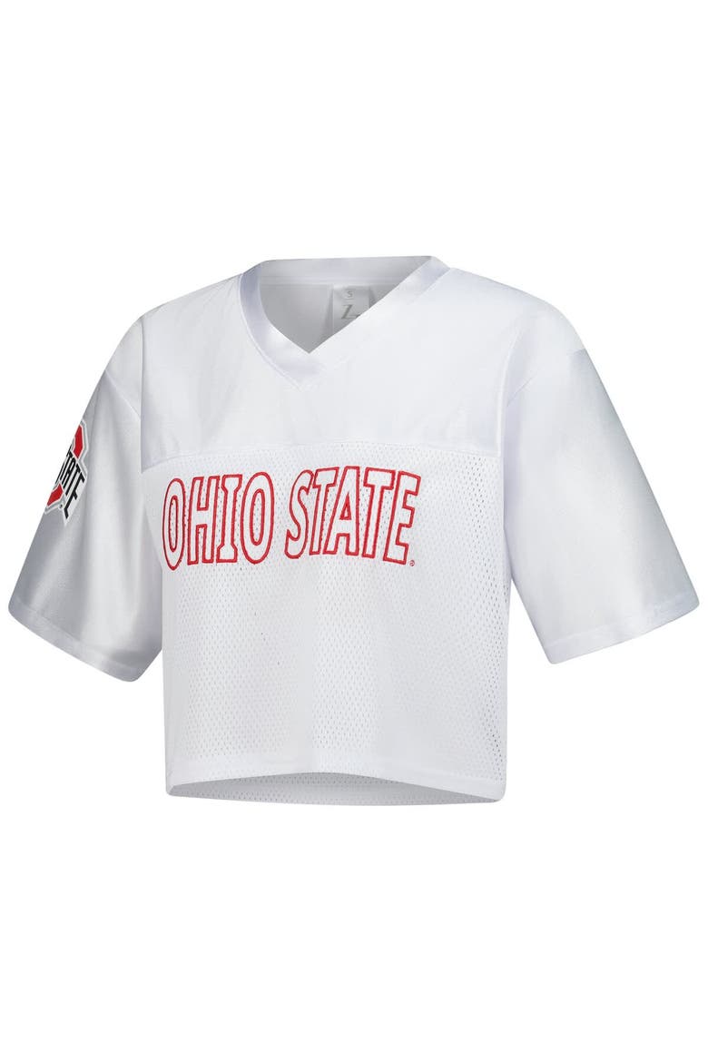 Women's ZooZatz White Ohio State Buckeyes Mesh Cropped V-Neck T-Shirt, Alternate, color, White