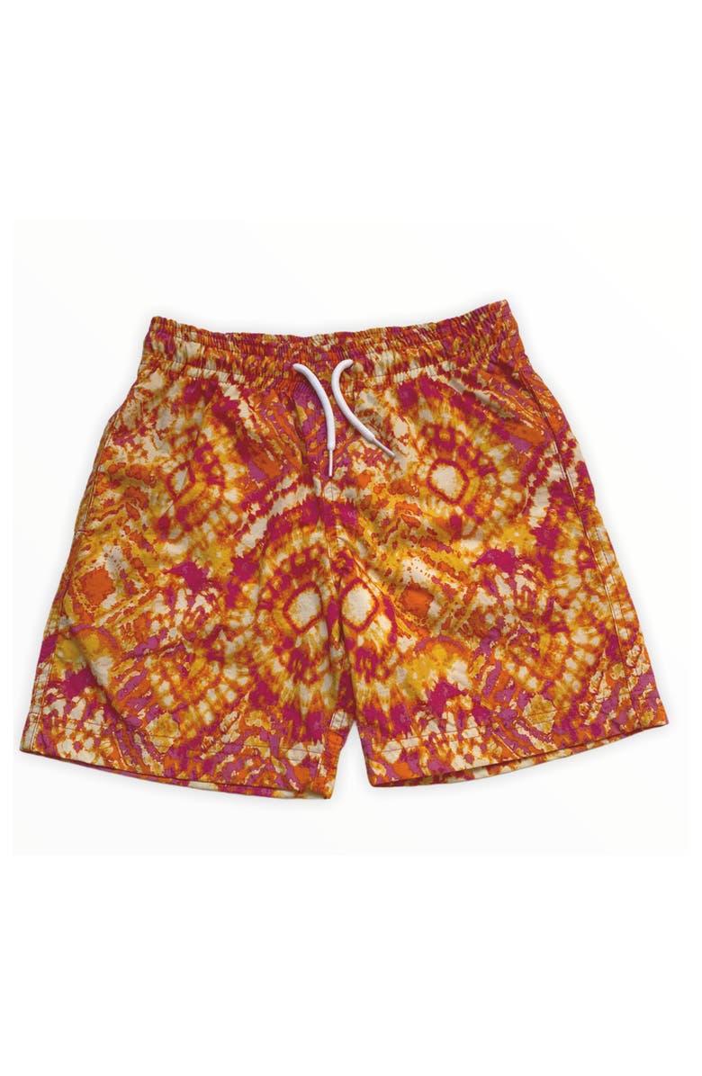 NESSI BYRD Kids' Geometric Batik Print Quick-Dry Swim Trunks, Main, color, Copper