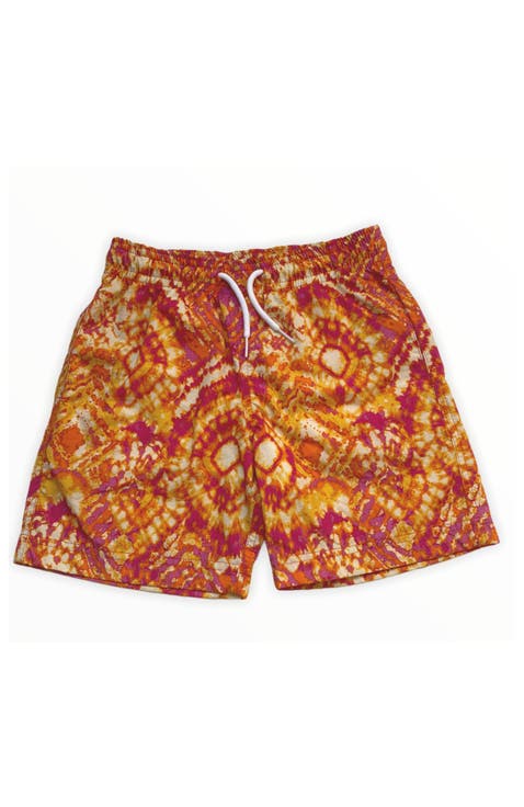 Kids' Geometric Batik Print Quick-Dry Swim Trunks
