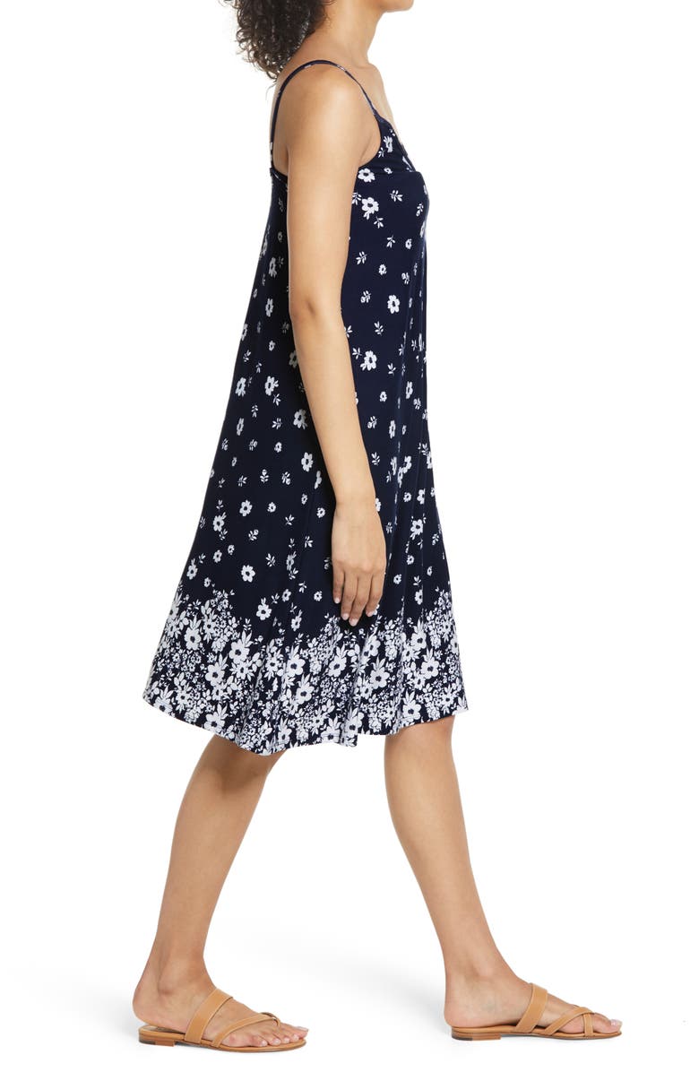 Loveappella Godet Border Slipdress, Alternate, color, Navy/ Ivory