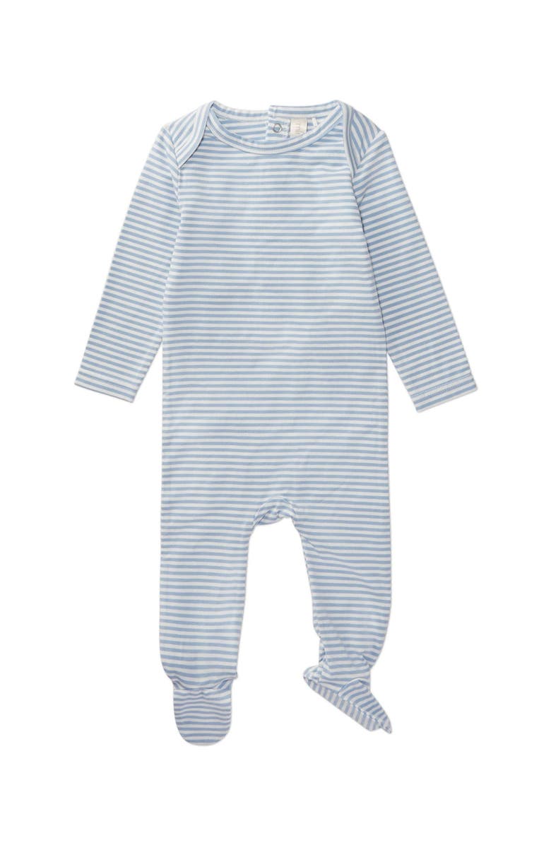 MiniMoi Kid's Striped Cotton/Modal Shoulder-Flap Footie, Main, color, Ice Blue