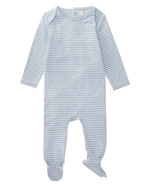 Minimoi Baby And Toddler Striped Cotton/modal Shoulder-flap Footie In Blue