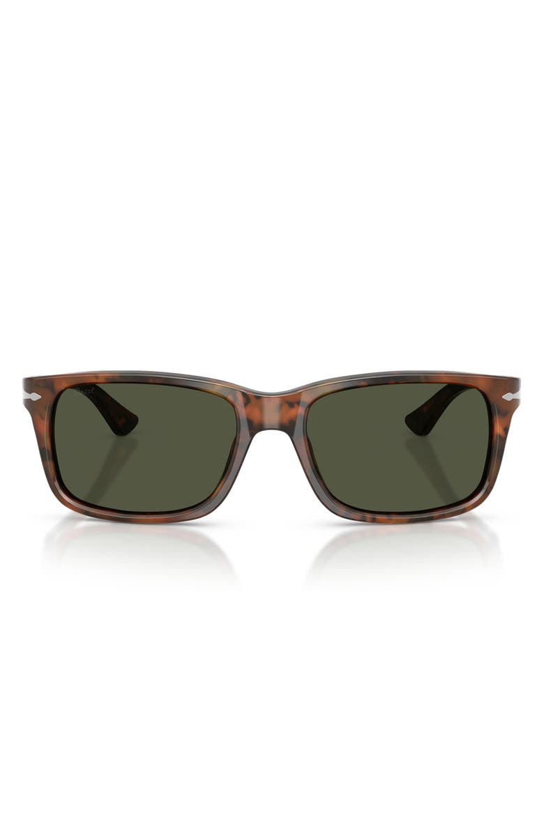 Persol 58mm Rectangular Sunglasses, Main, color, Caffe/ Green