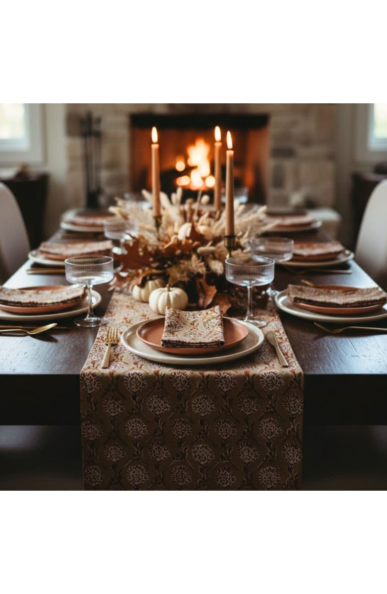 Banyan & Birch Nikhar Linen Hand-Printed Runner, Alternate, color, Chai Brown