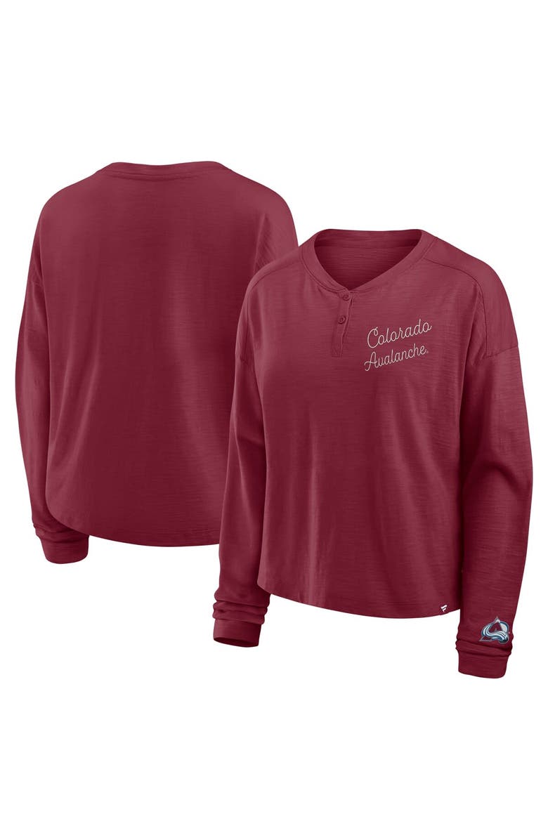 FANATICS Women's Fanatics Burgundy Colorado Avalanche Oversized All Out Effort Long Sleeve Henley T-Shirt, Main, color, Burgundy