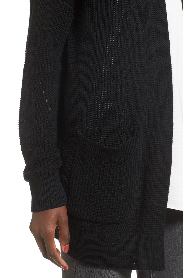 Open Front Cotton Cardigan, Alternate, color, BLACK