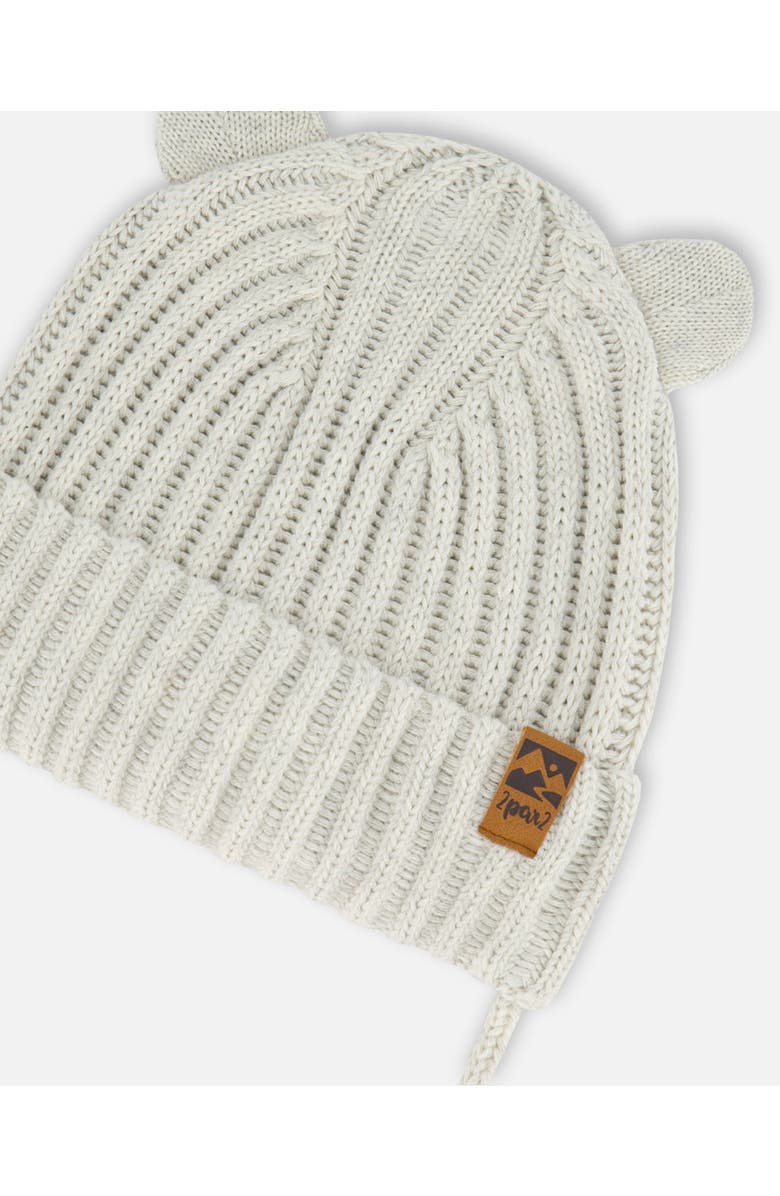 Deux par Deux Baby Unisex Baby Knit Hat With Strings Off-White, Alternate, color,