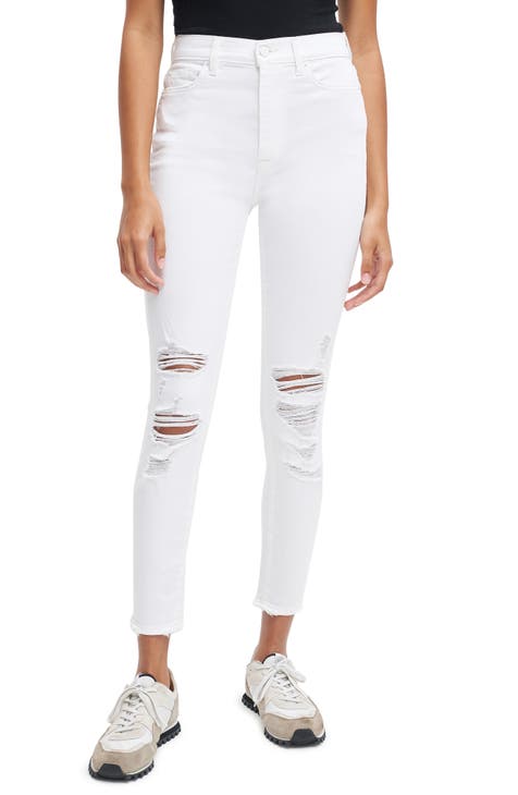 Ripped Ankle Skinny Jeans (Clean White with Destroy)