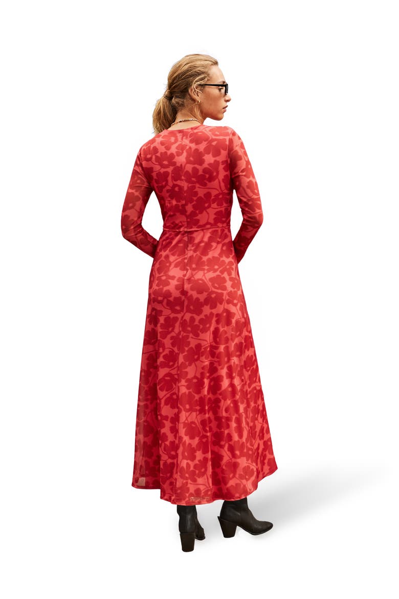 Mesh Print Dress, Alternate, color, Red