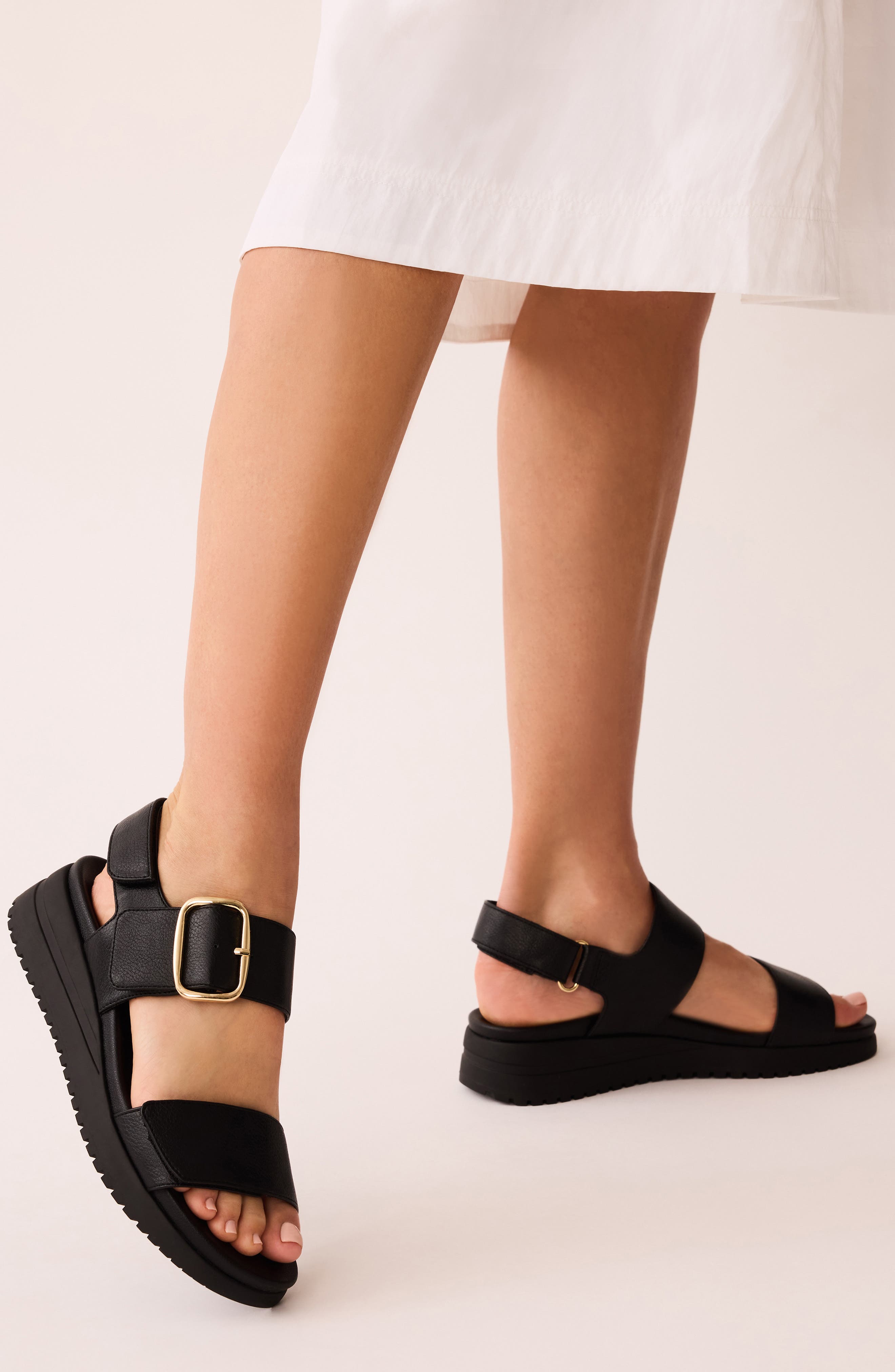 Anne Klein Evanti Ankle Strap Platform Sandal, Alternate, color, Black