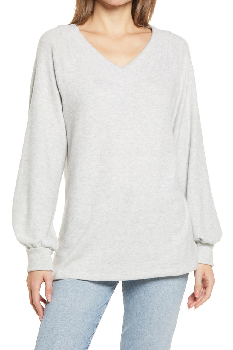 Long Sleeve Knit Top, Main, color, GREY LIGHT HEATHER