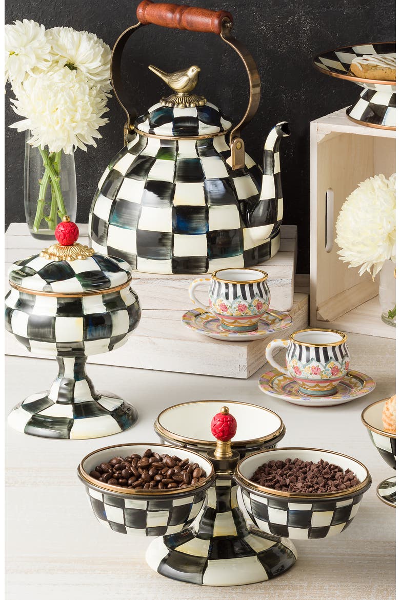 Courtly Check Enameled Steel Triplicity Bowls & Stand Set, Alternate, color, BLACK/ WHITE