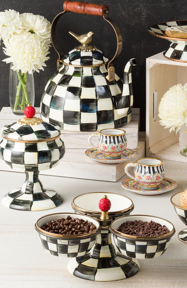 MACKENZIE CHILDS Courtly Check Enameled Steel Triplicity Bowls & Stand Set, Alternate, color, Black/ White